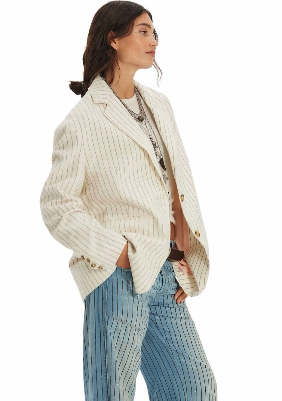 Free People Reggie Oversized Relaxed Stripes Women’s Blazer Lagenlook SZ S#2687